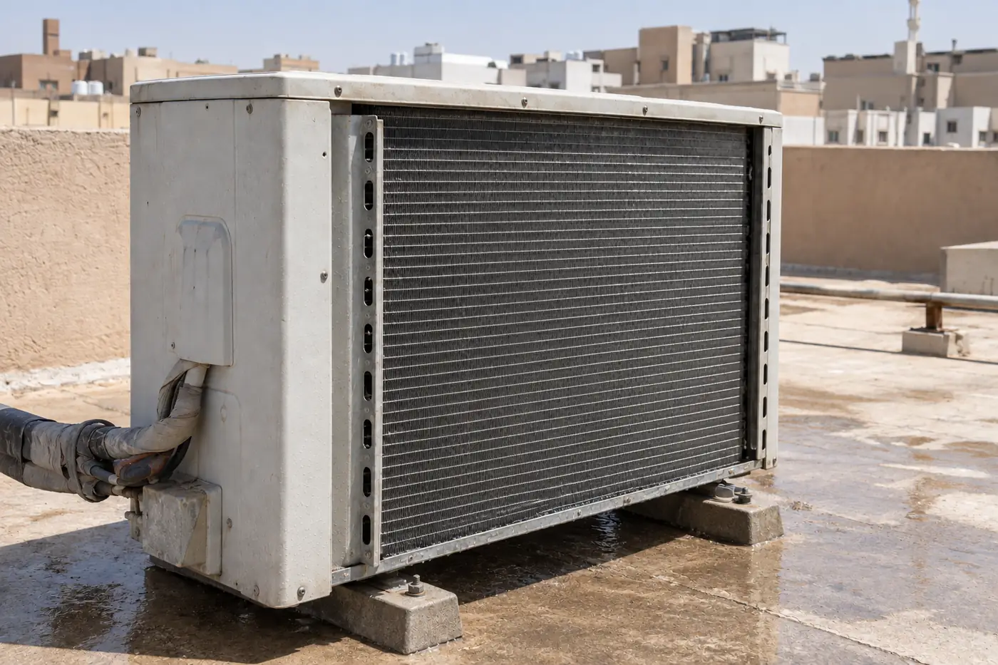 نفس الوحدة الخارجية بعد غسيل الملف وإزالة الرمل